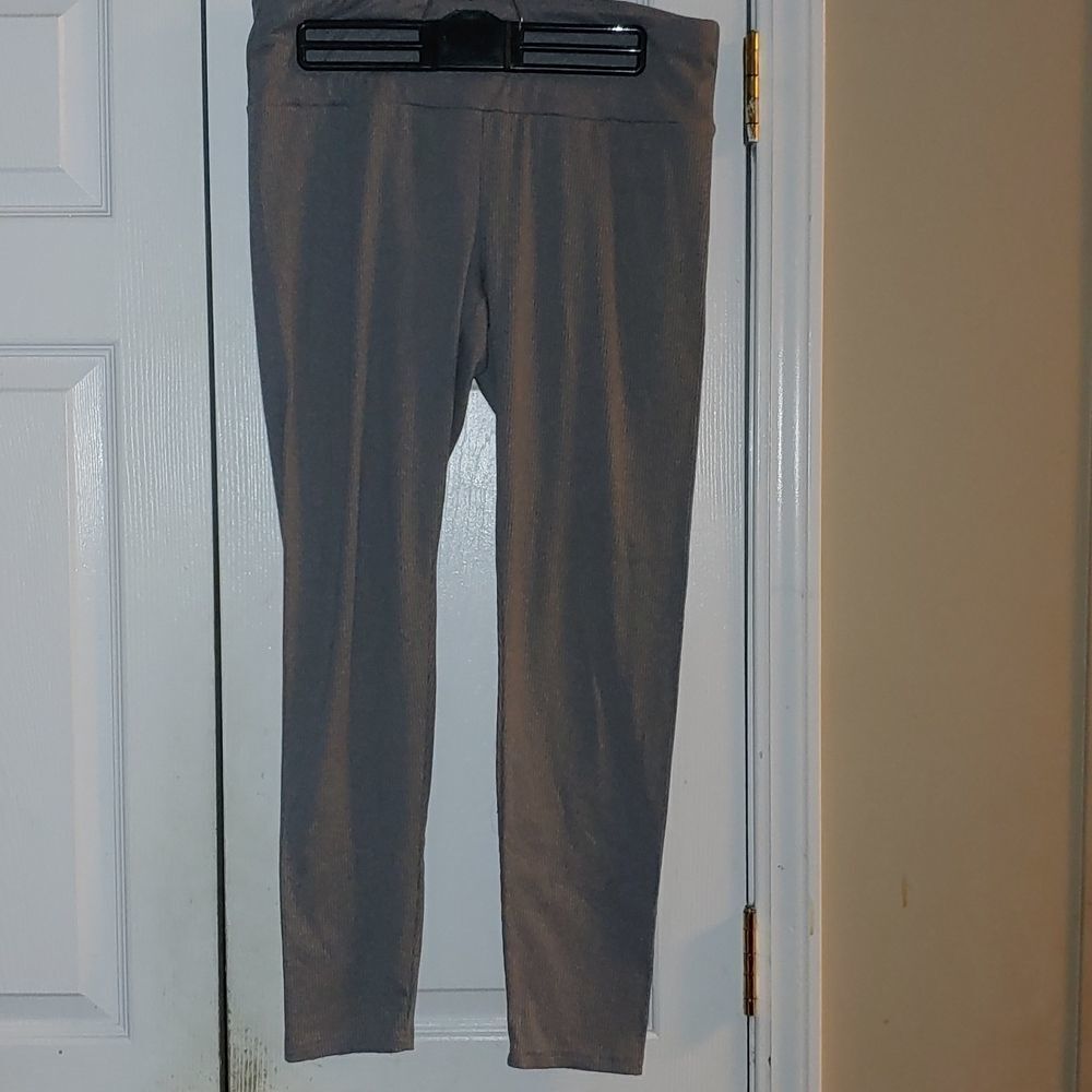 No Comment gray ribbed stretch leggings Sz XL